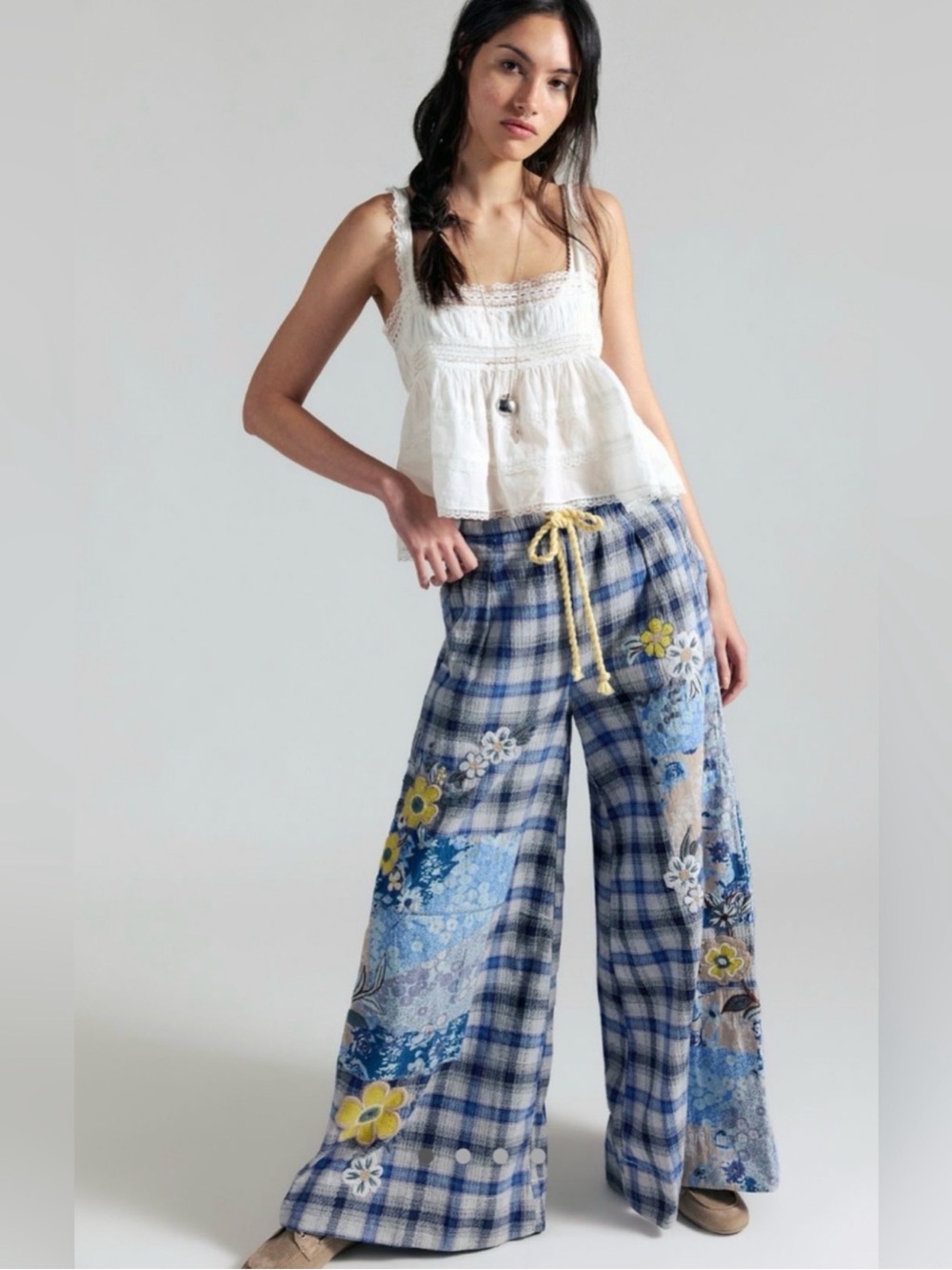 Free People Brooks Embroidered Wide leg patchwork - SOLD OUT- MSRP $298 #114